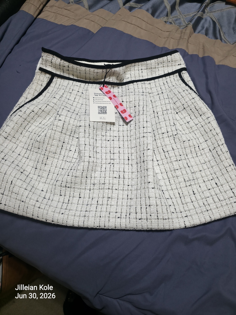 Cider White Tweed A-Line Skirt with Black Trim